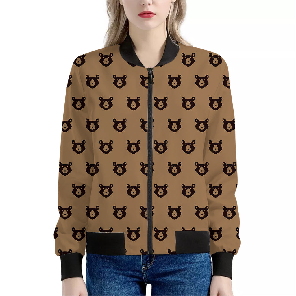 Grizzly Bear Pattern Print Women's Bomber Jacket