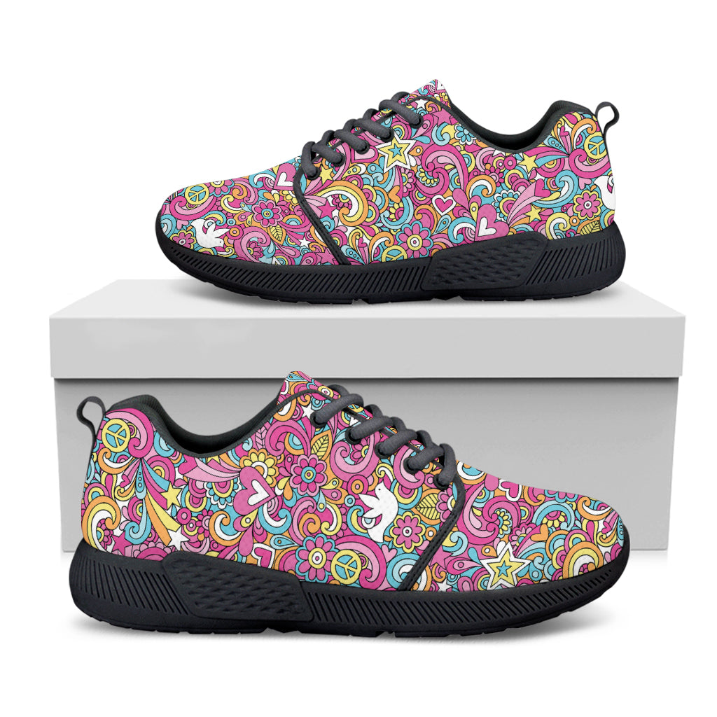 Groovy Girly Peace Pattern Print Black Athletic Shoes