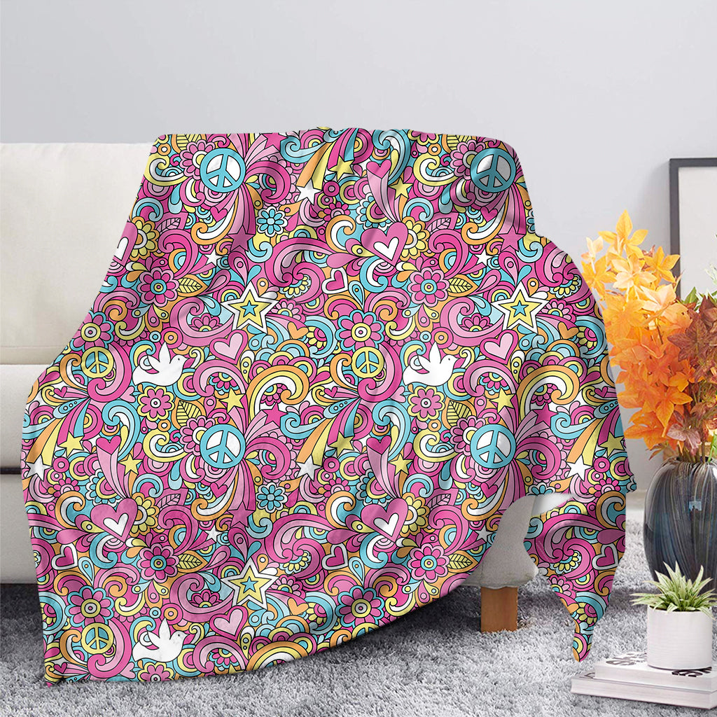 Groovy Girly Peace Pattern Print Blanket