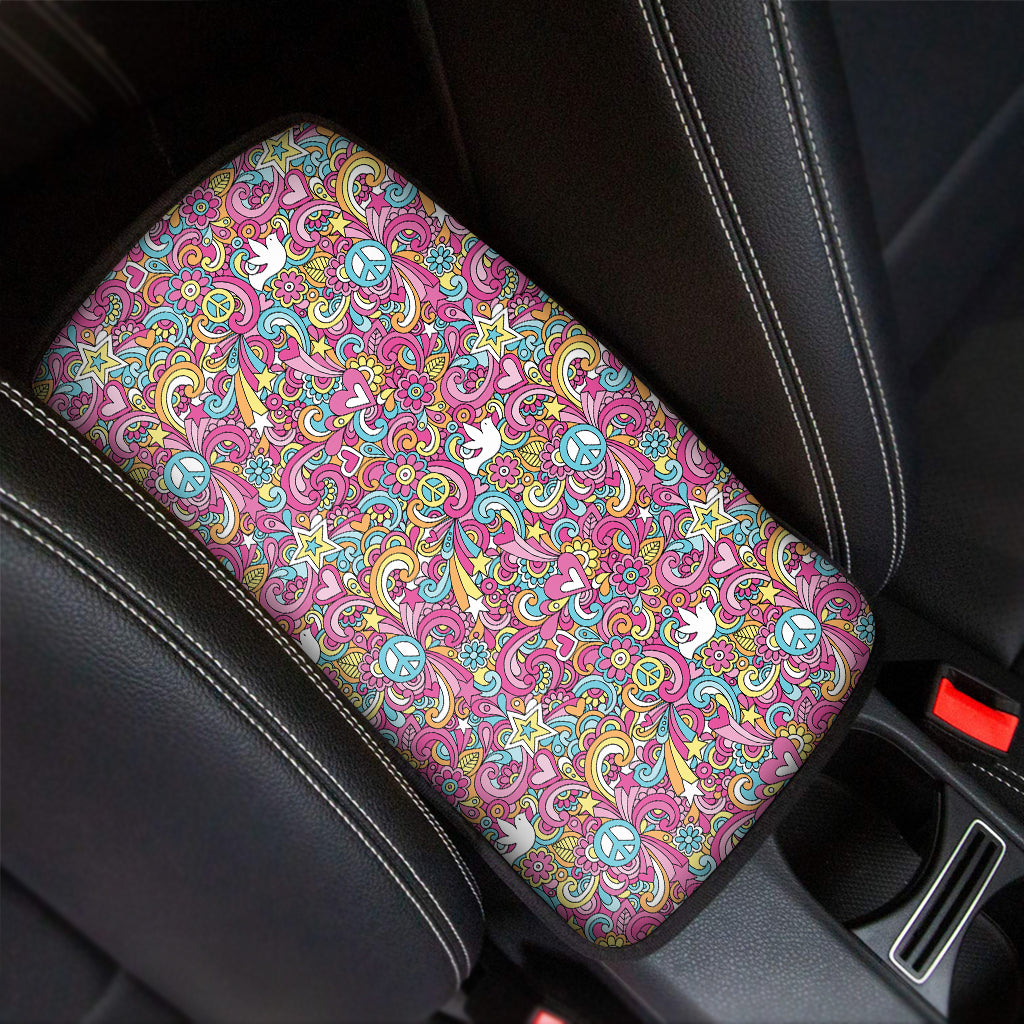 Groovy Girly Peace Pattern Print Car Center Console Cover