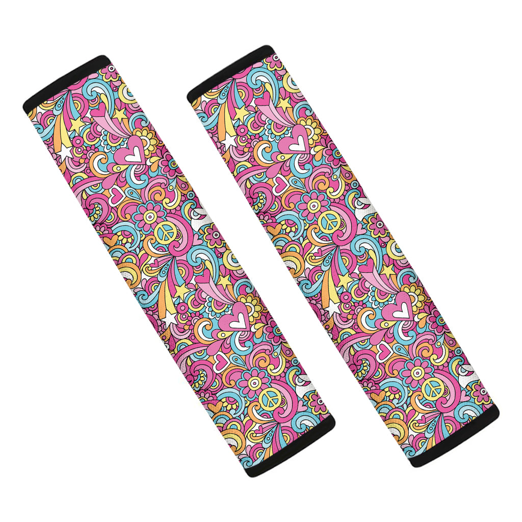 Groovy Girly Peace Pattern Print Car Seat Belt Covers