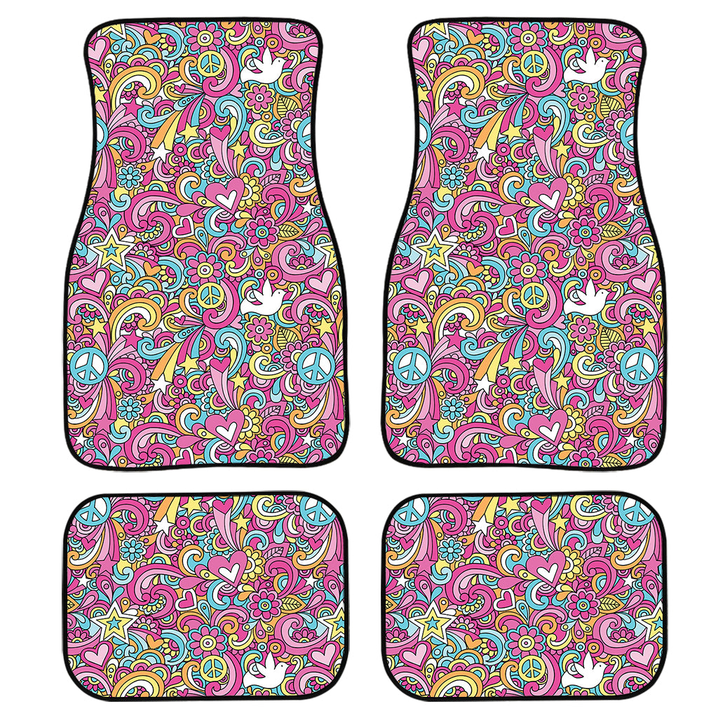 Groovy Girly Peace Pattern Print Front and Back Car Floor Mats