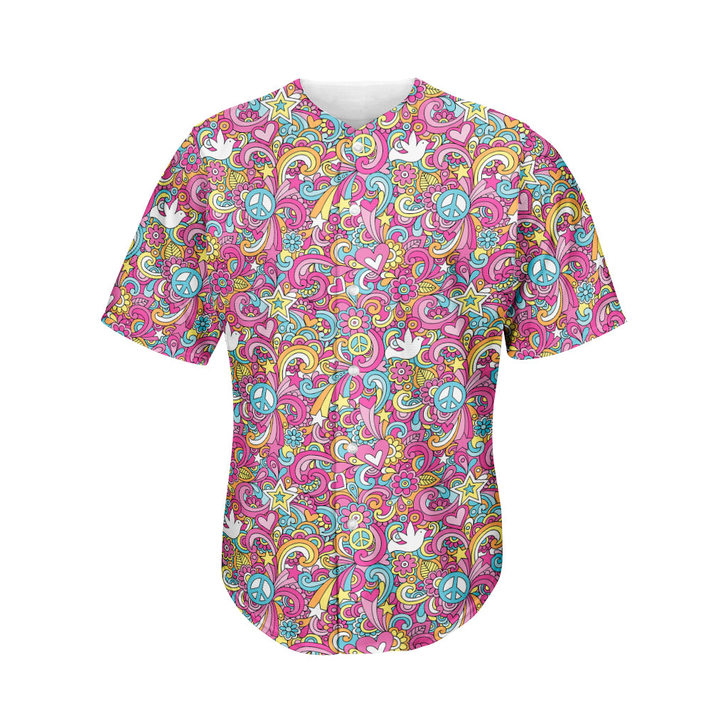 Groovy Girly Peace Pattern Print Men's Baseball Jersey