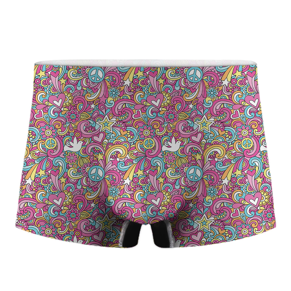 Groovy Girly Peace Pattern Print Men's Boxer Briefs