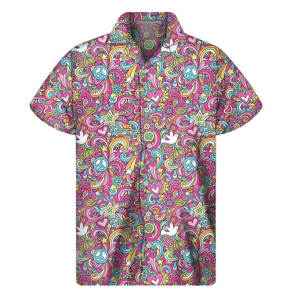 Groovy Girly Peace Pattern Print Men's Short Sleeve Shirt