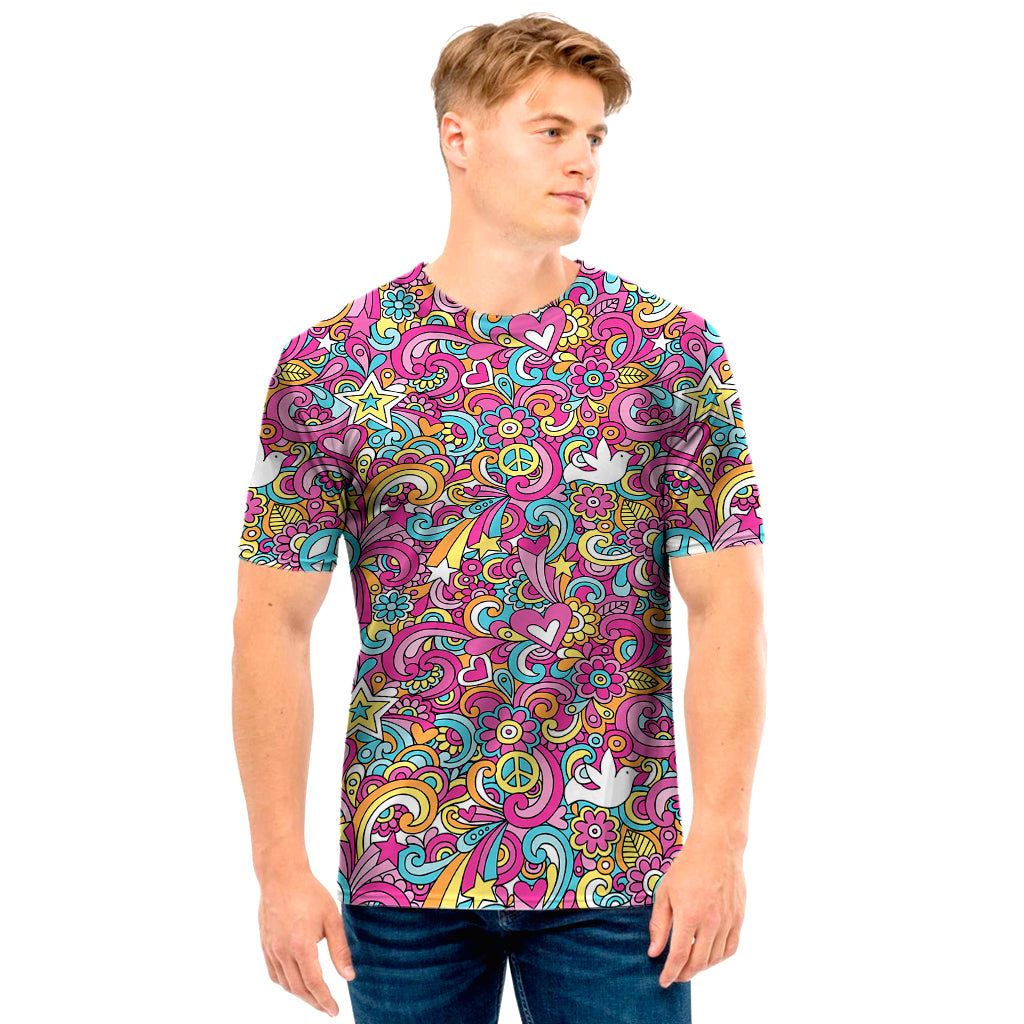 Groovy Girly Peace Pattern Print Men's T-Shirt