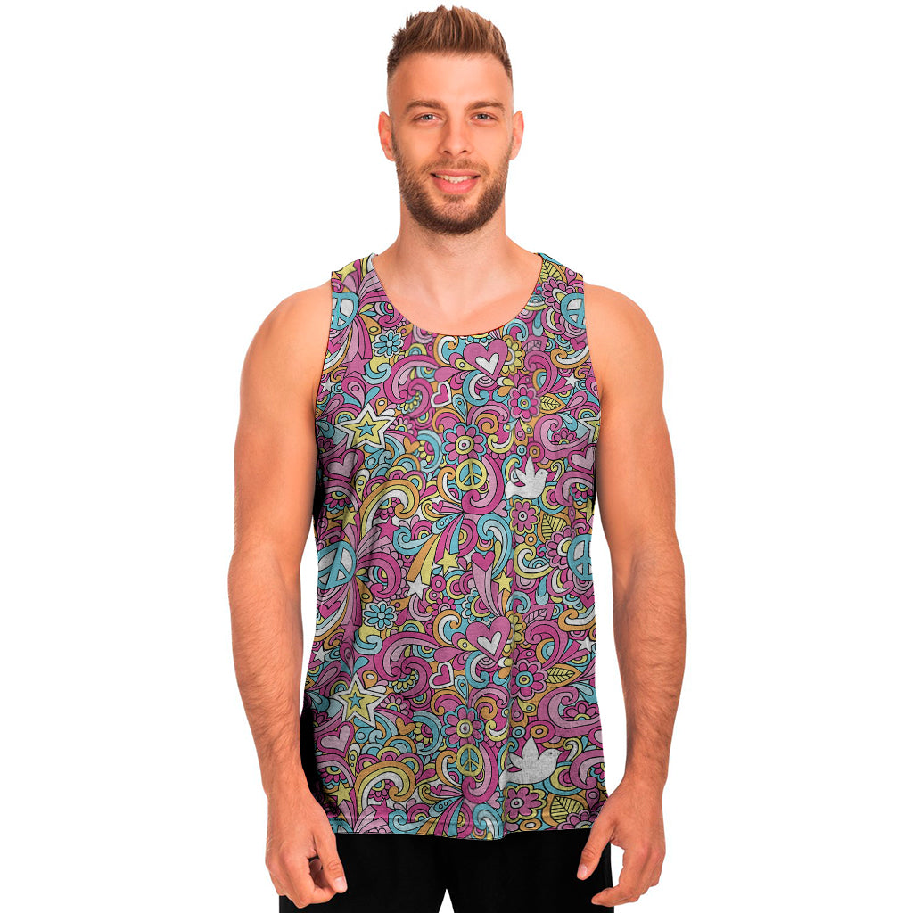 Groovy Girly Peace Pattern Print Men's Tank Top