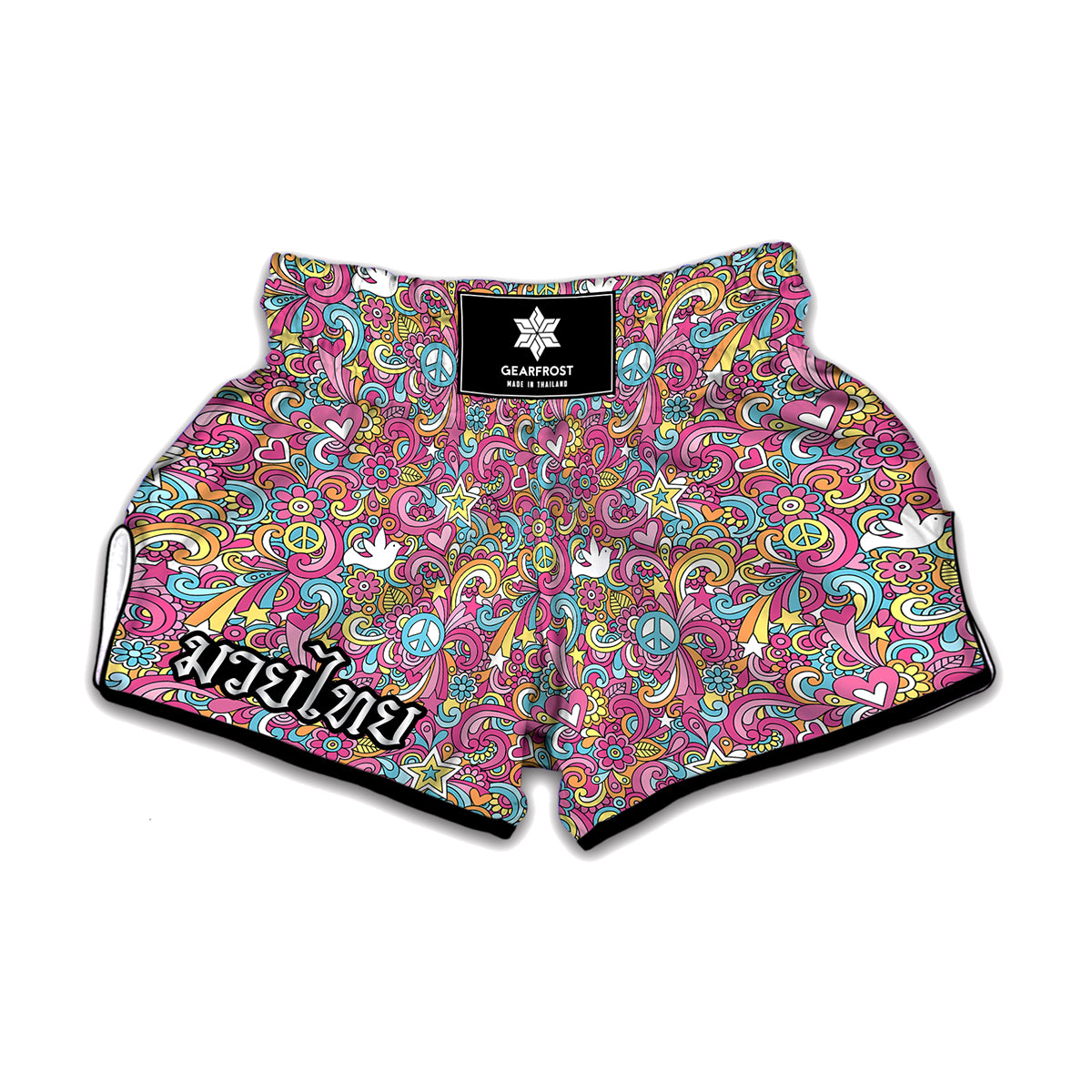 Groovy Girly Peace Pattern Print Muay Thai Boxing Shorts