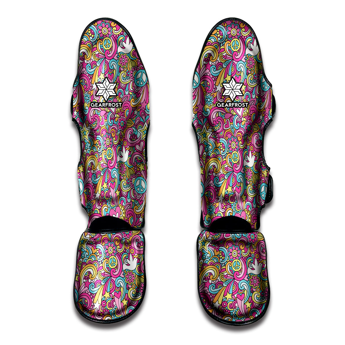 Groovy Girly Peace Pattern Print Muay Thai Shin Guards