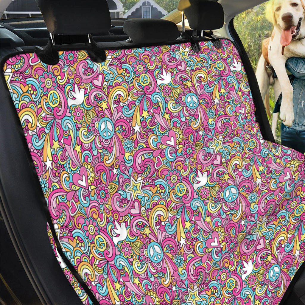 Groovy Girly Peace Pattern Print Pet Car Back Seat Cover