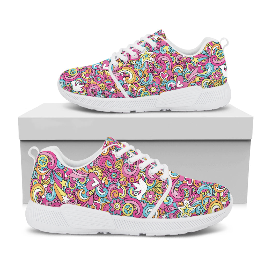 Groovy Girly Peace Pattern Print White Athletic Shoes