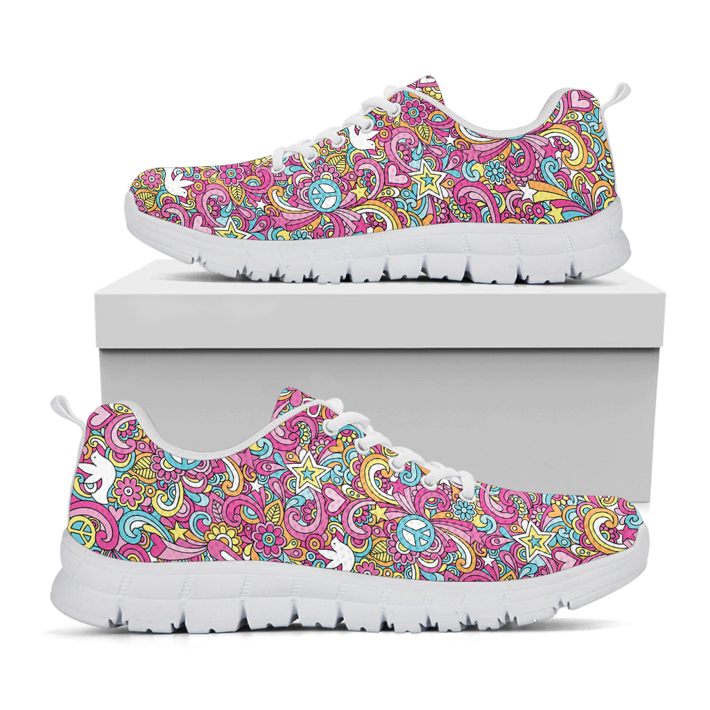 Groovy Girly Peace Pattern Print White Sneakers