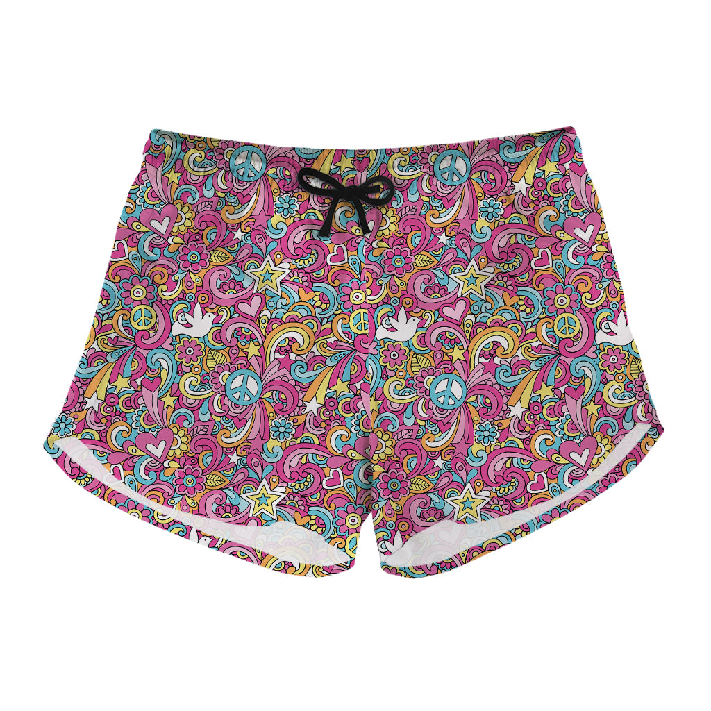 Groovy Girly Peace Pattern Print Women's Shorts