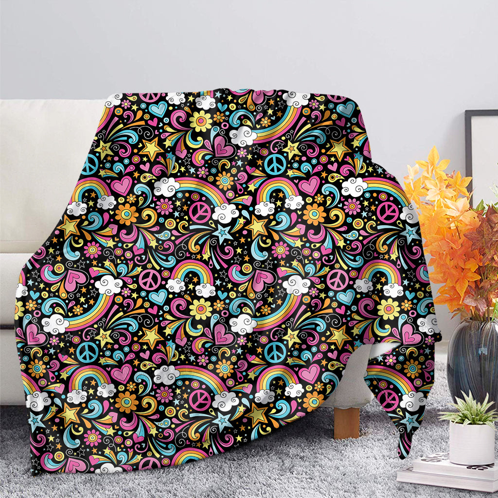 Groovy Hippie Peace Pattern Print Blanket