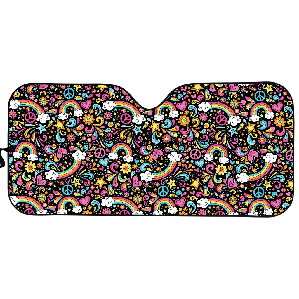 Groovy Hippie Peace Pattern Print Car Sun Shade