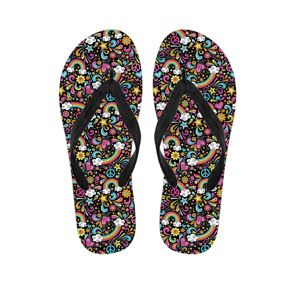 Groovy Hippie Peace Pattern Print Flip Flops