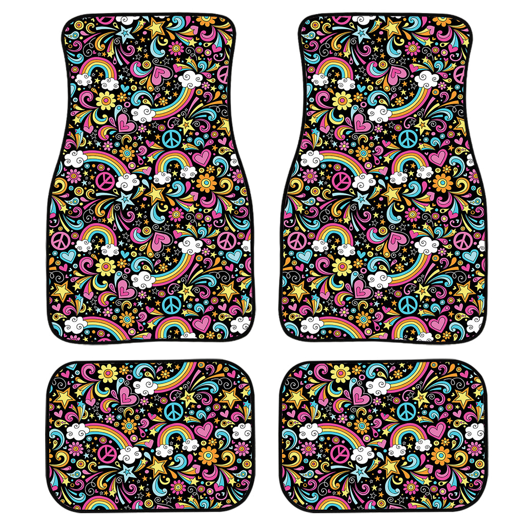 Groovy Hippie Peace Pattern Print Front and Back Car Floor Mats