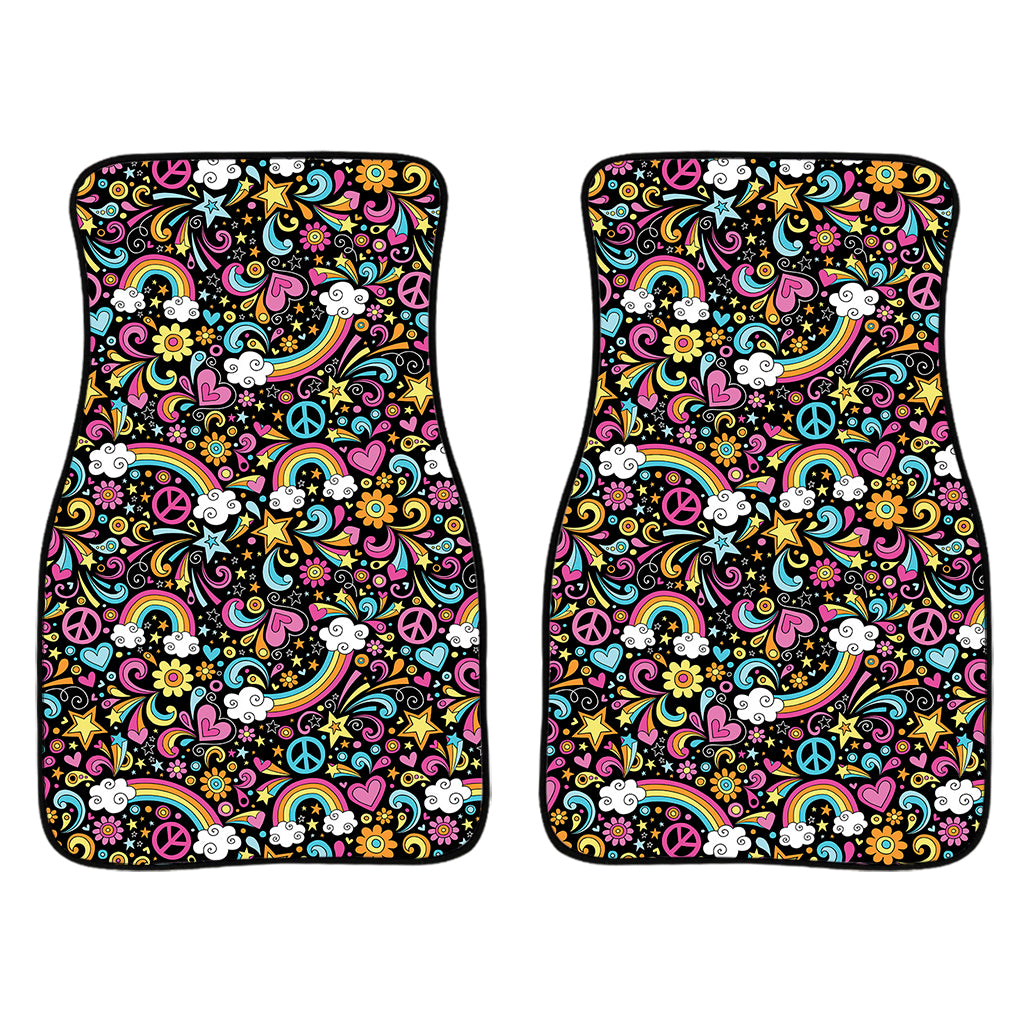 Groovy Hippie Peace Pattern Print Front Car Floor Mats