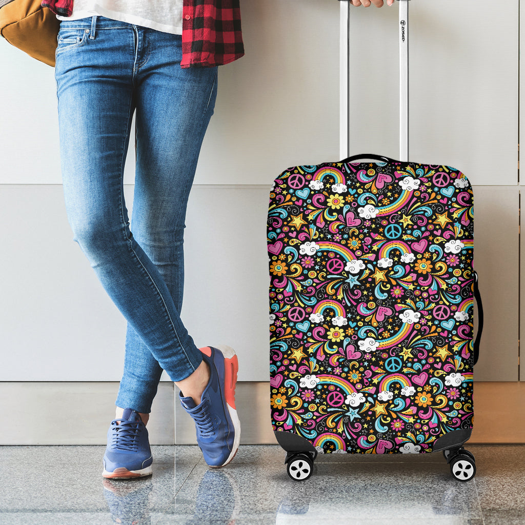 Groovy Hippie Peace Pattern Print Luggage Cover