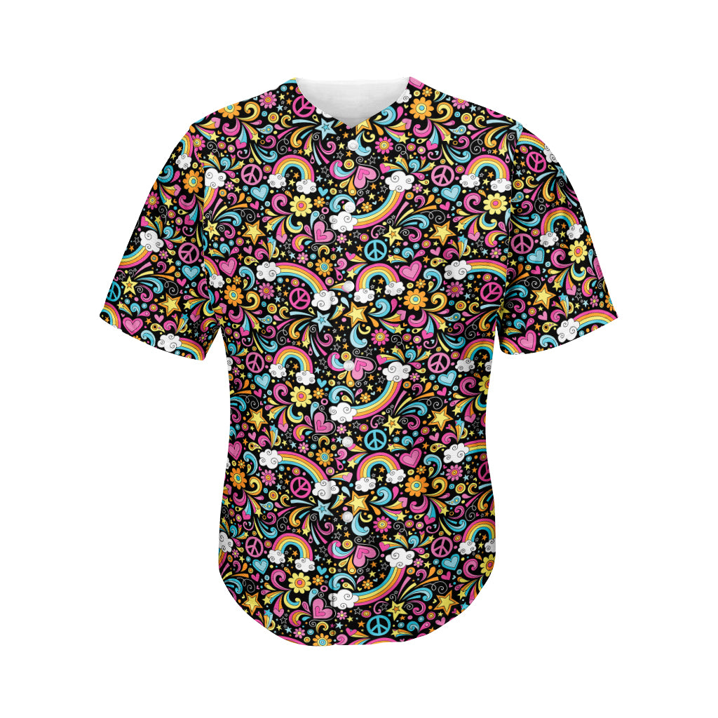 Groovy Hippie Peace Pattern Print Men's Baseball Jersey