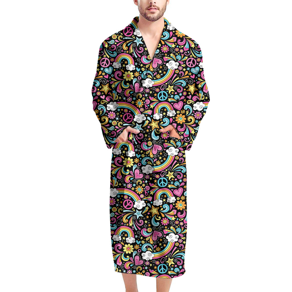 Groovy Hippie Peace Pattern Print Men's Bathrobe