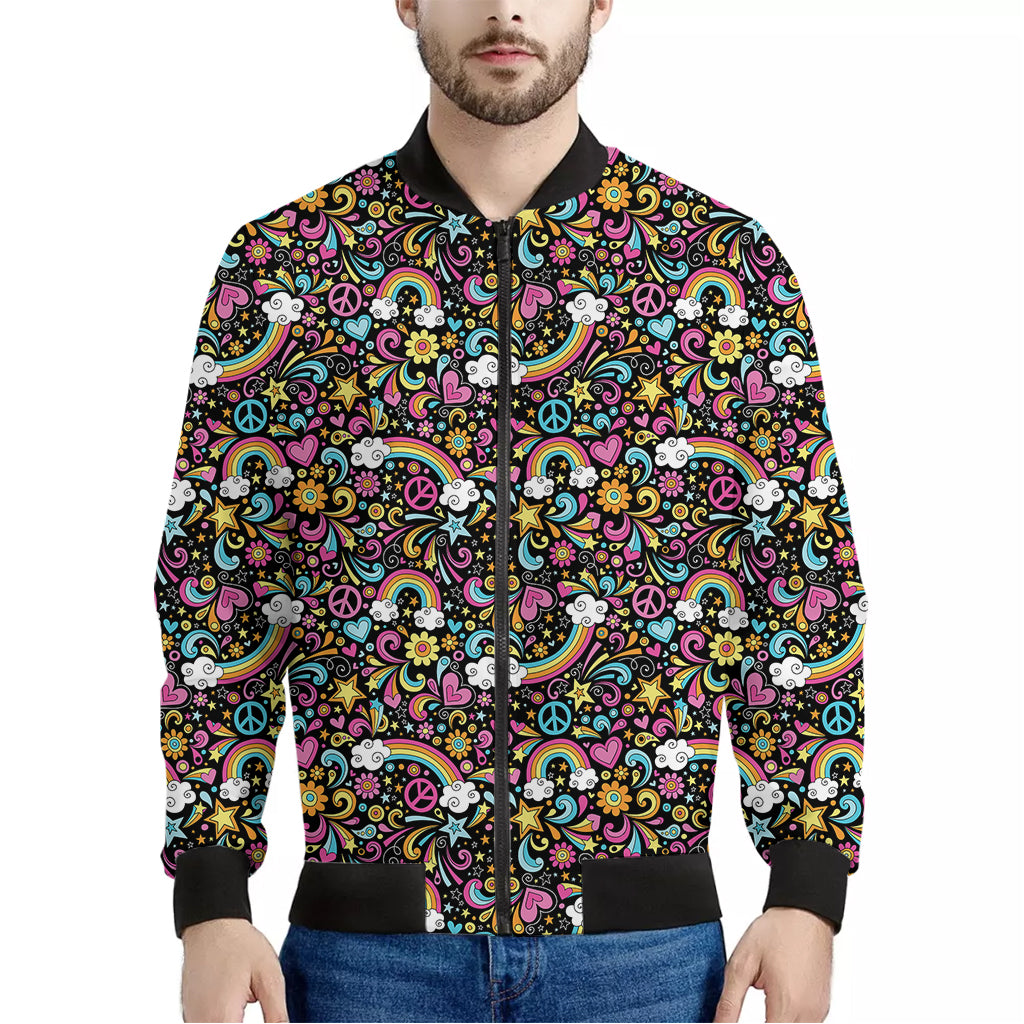 Groovy Hippie Peace Pattern Print Men's Bomber Jacket