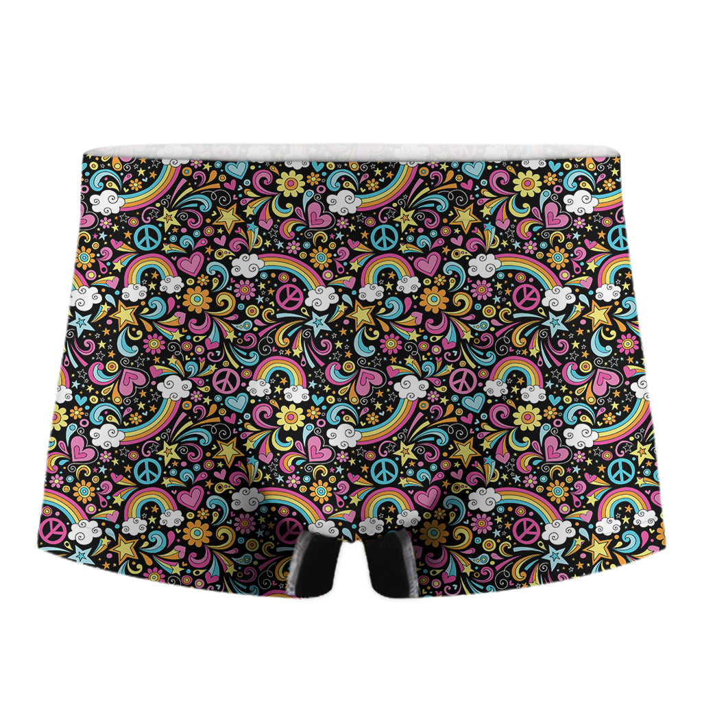 Groovy Hippie Peace Pattern Print Men's Boxer Briefs