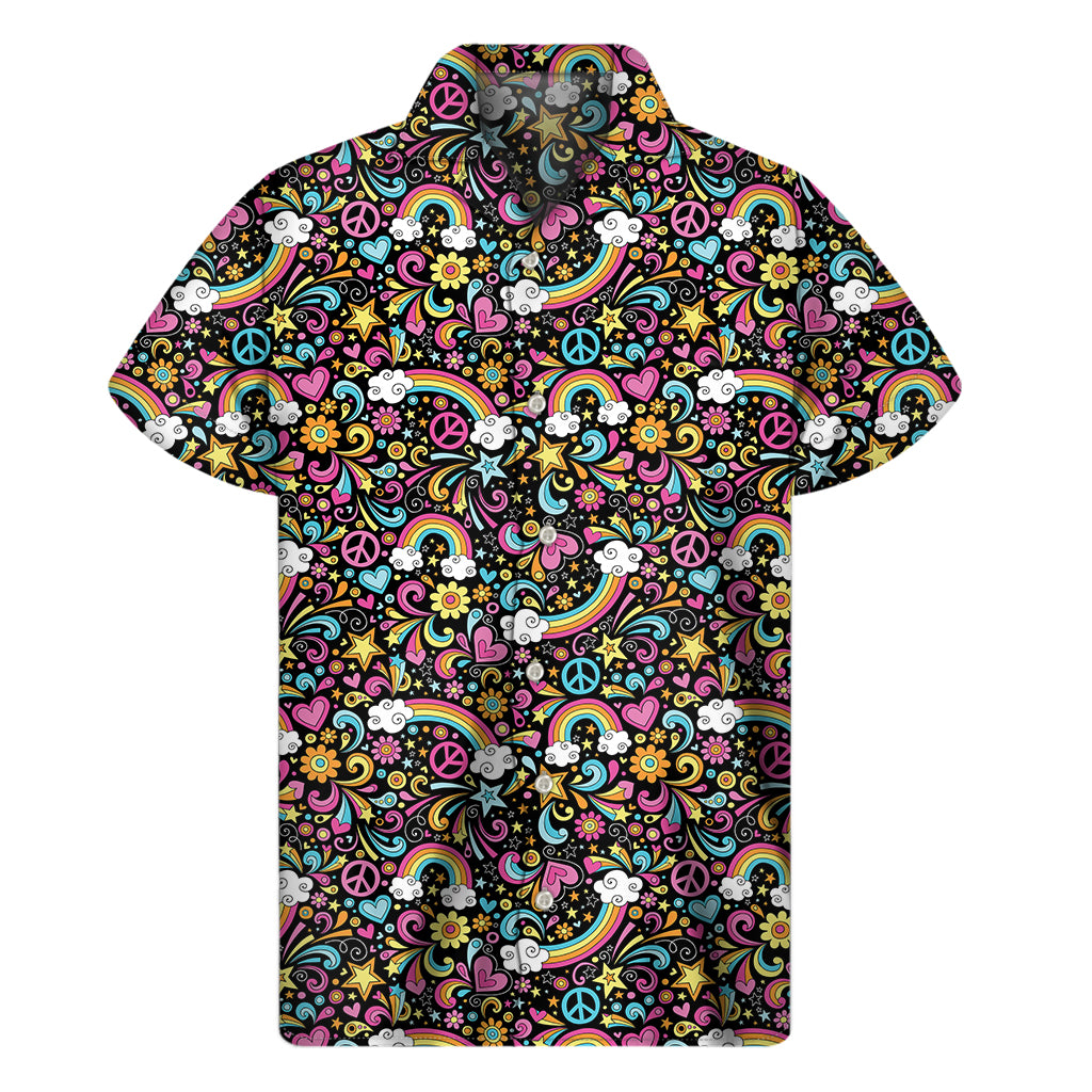 Groovy Hippie Peace Pattern Print Men's Short Sleeve Shirt