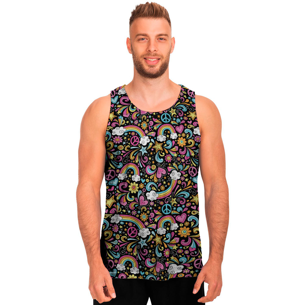 Groovy Hippie Peace Pattern Print Men's Tank Top