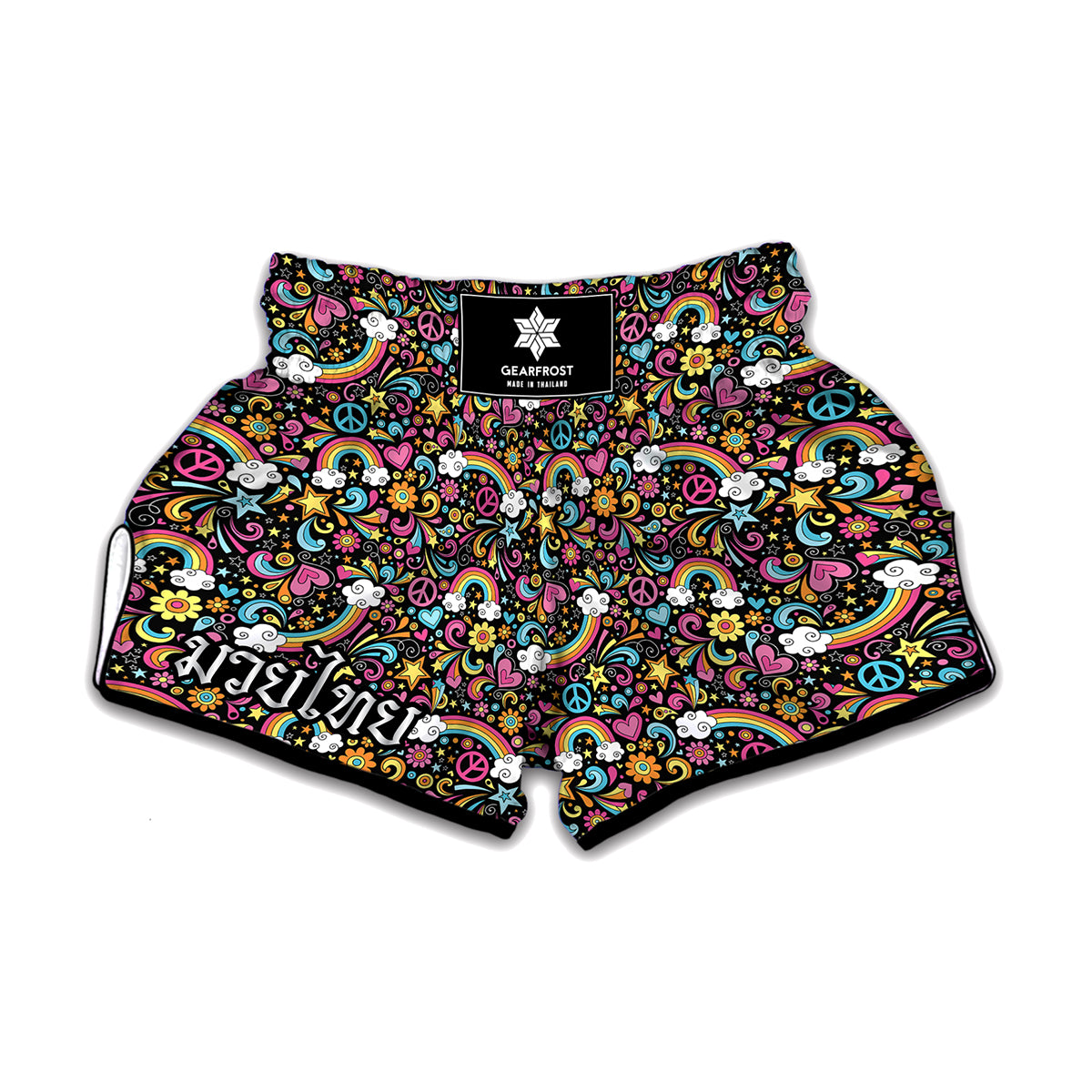 Groovy Hippie Peace Pattern Print Muay Thai Boxing Shorts