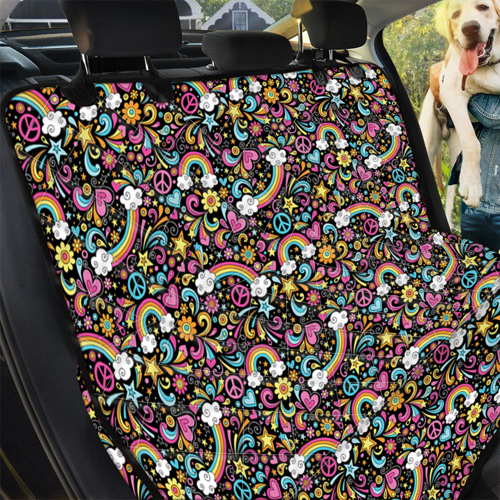 Groovy Hippie Peace Pattern Print Pet Car Back Seat Cover