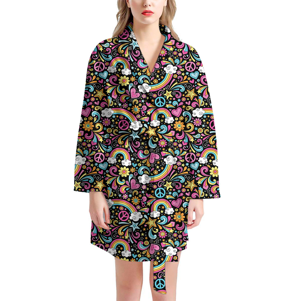 Groovy Hippie Peace Pattern Print Women's Bathrobe