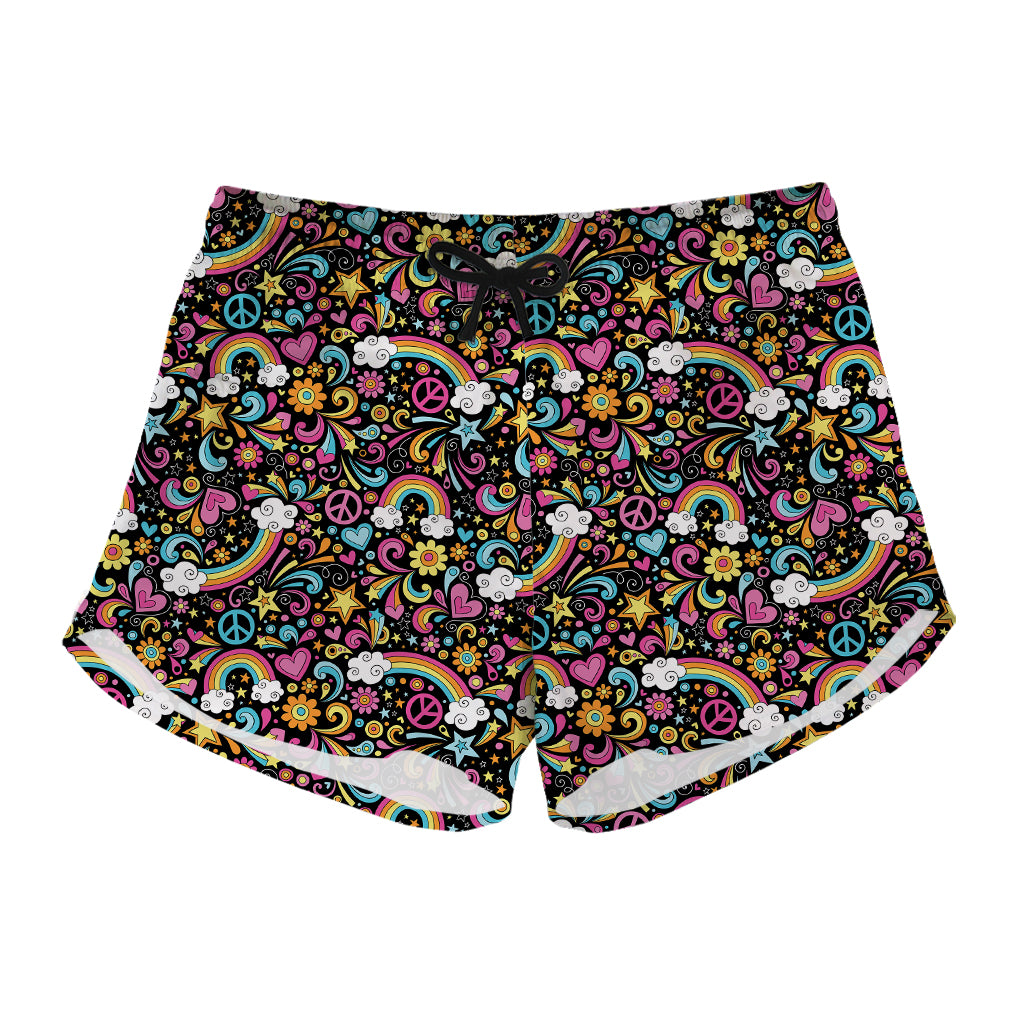 Groovy Hippie Peace Pattern Print Women's Shorts