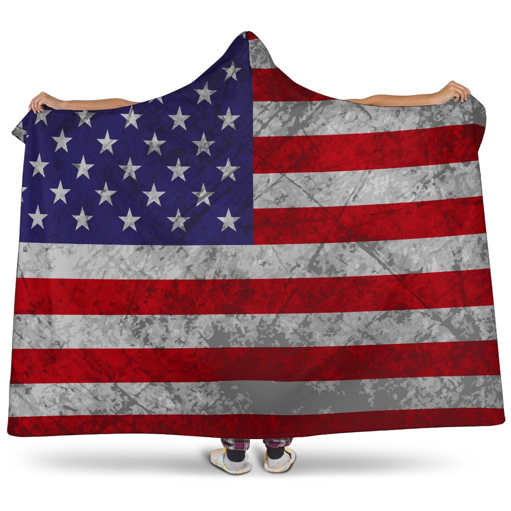 Grunge American Flag Patriotic Hooded Blanket