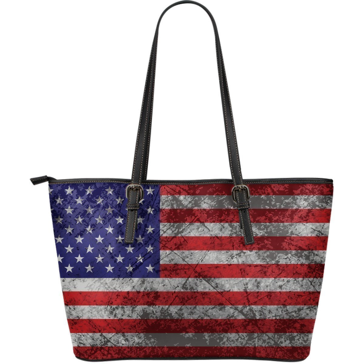 Grunge American Flag Patriotic Leather Tote Bag