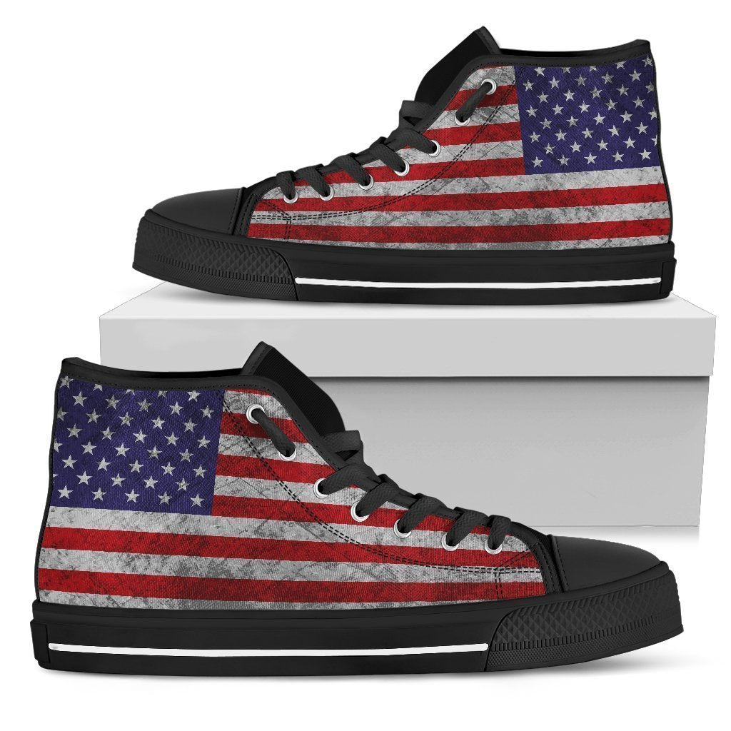 Grunge American Flag Patriotic Men's High Top Shoes