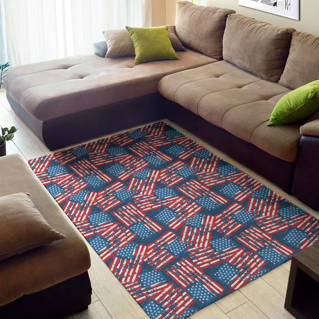 Grunge American Flag Pattern Print Area Rug