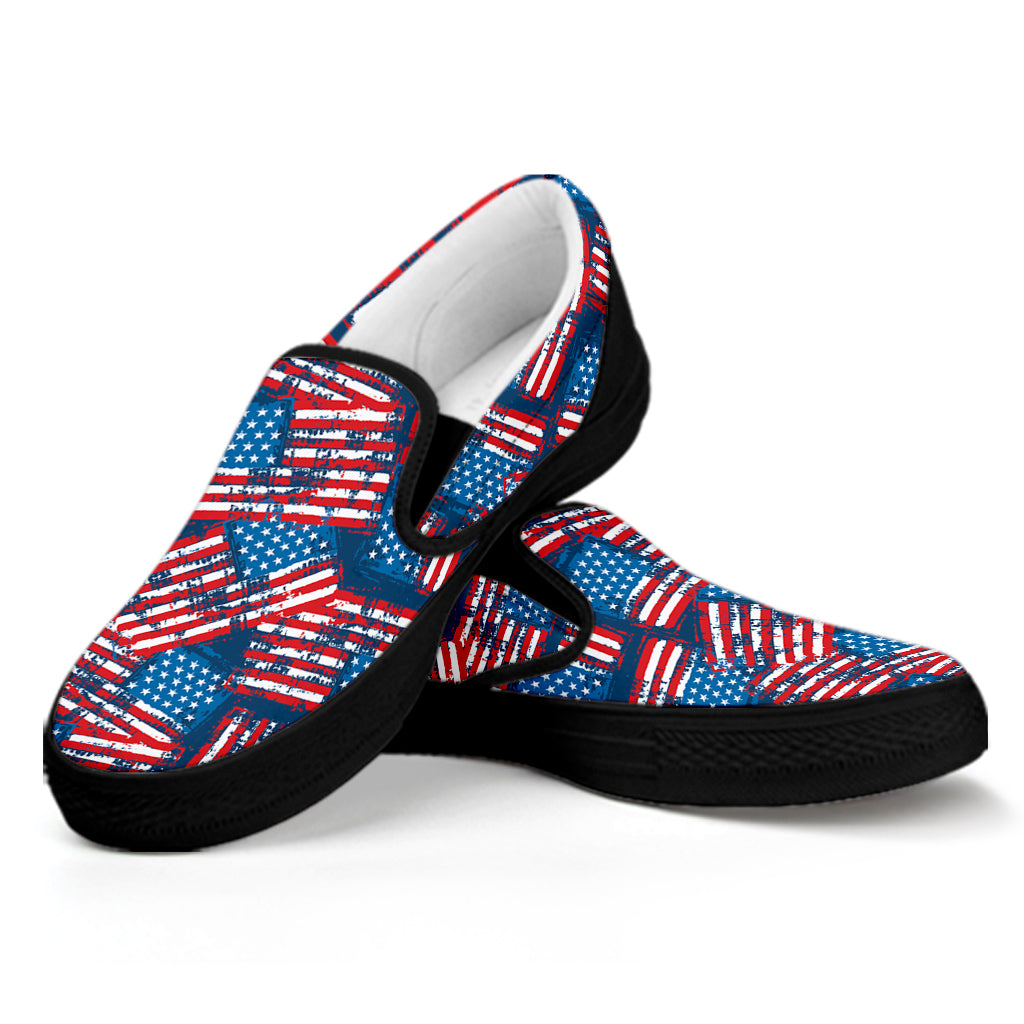 Grunge American Flag Pattern Print Black Slip On Shoes