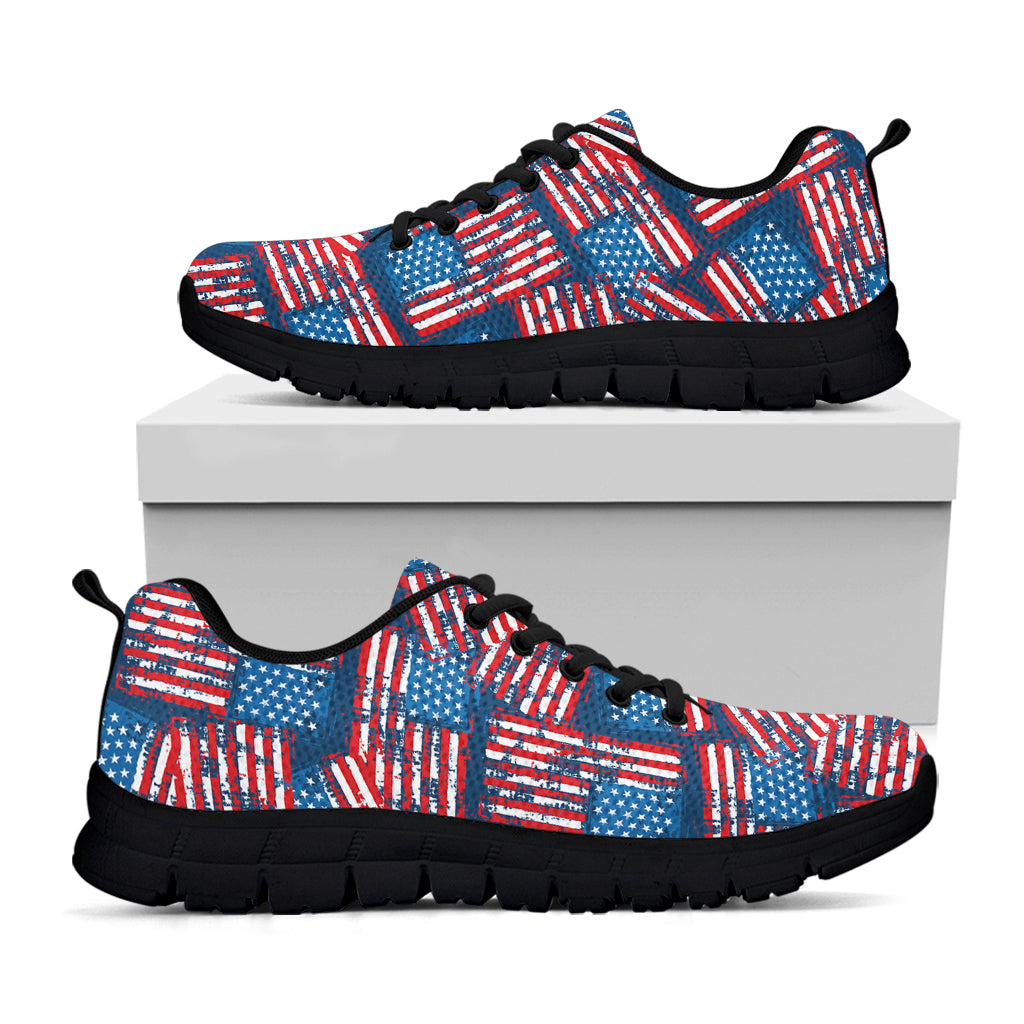 Grunge American Flag Pattern Print Black Sneakers