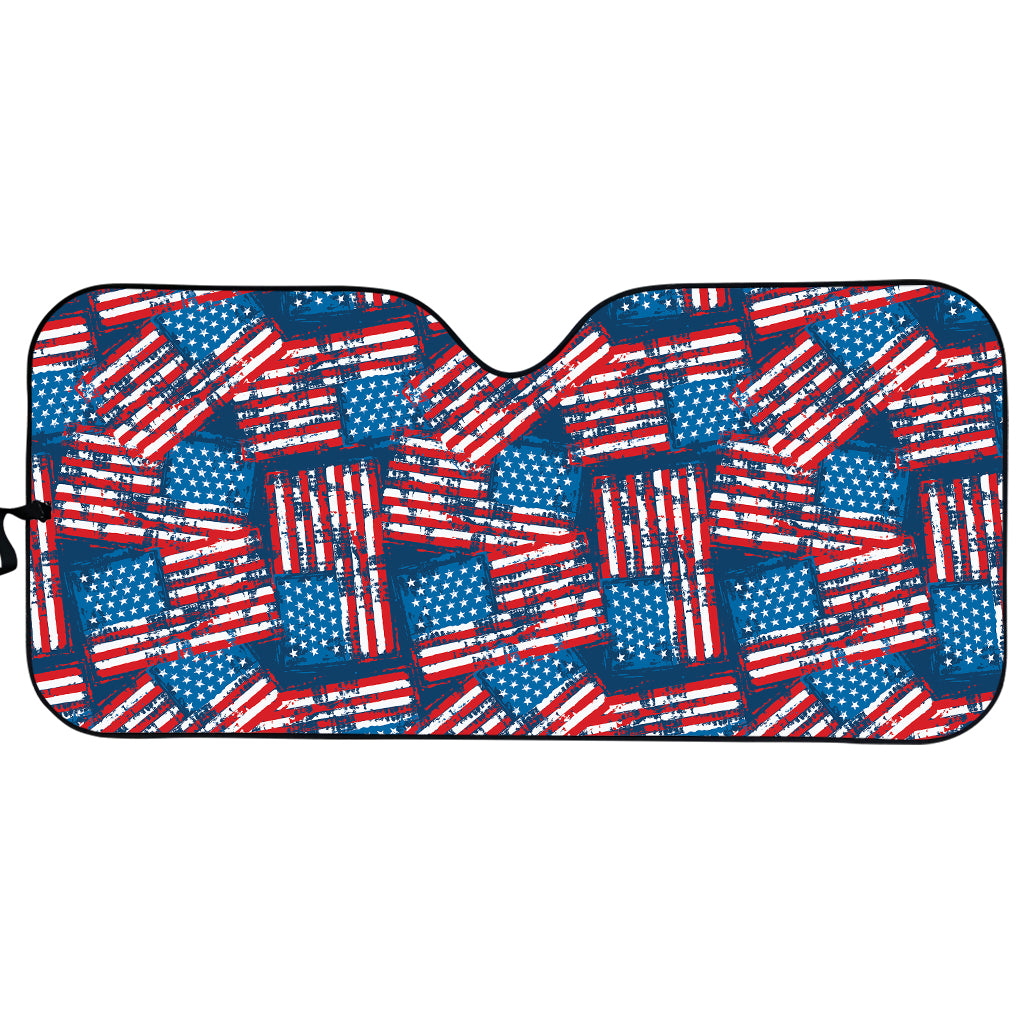 Grunge American Flag Pattern Print Car Sun Shade