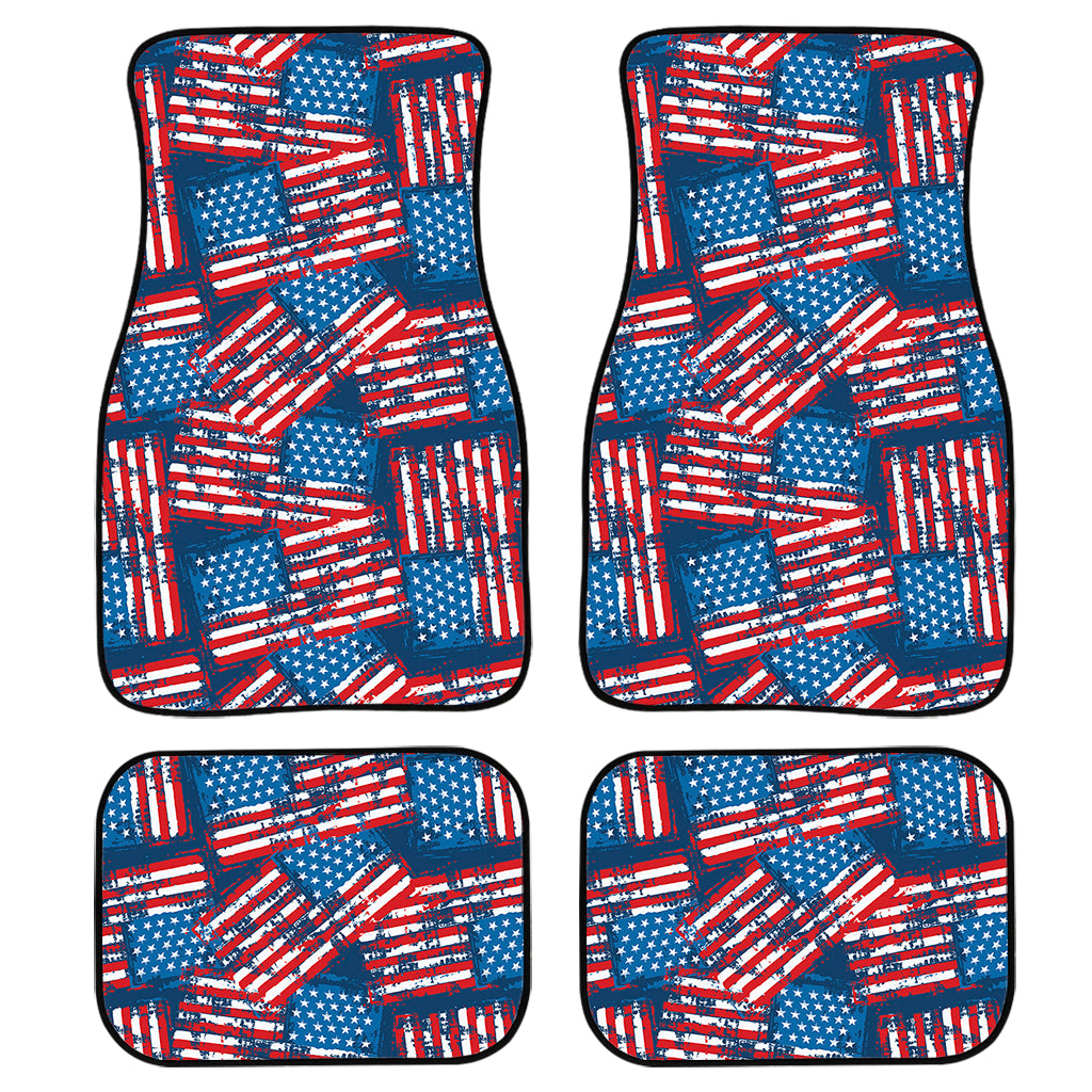 Grunge American Flag Pattern Print Front and Back Car Floor Mats