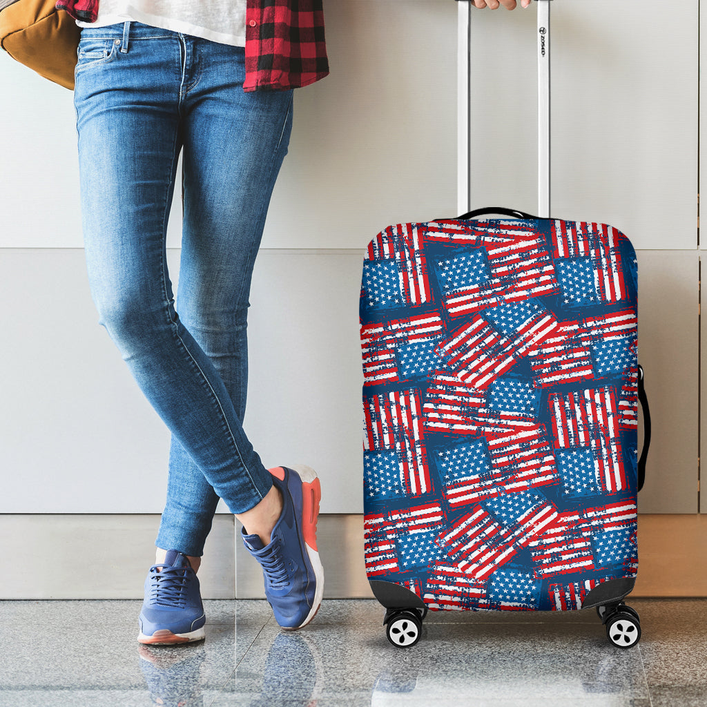 Grunge American Flag Pattern Print Luggage Cover