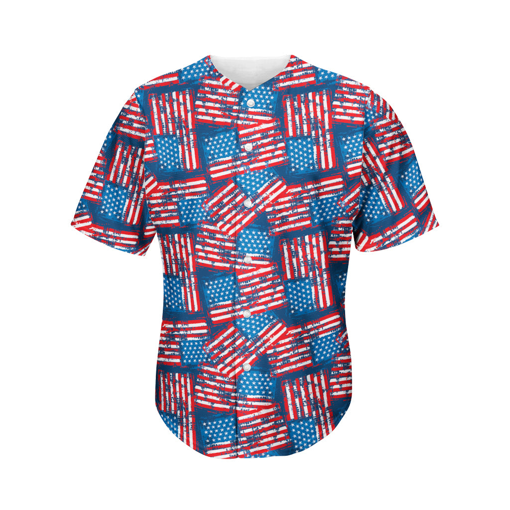 Grunge American Flag Pattern Print Men's Baseball Jersey