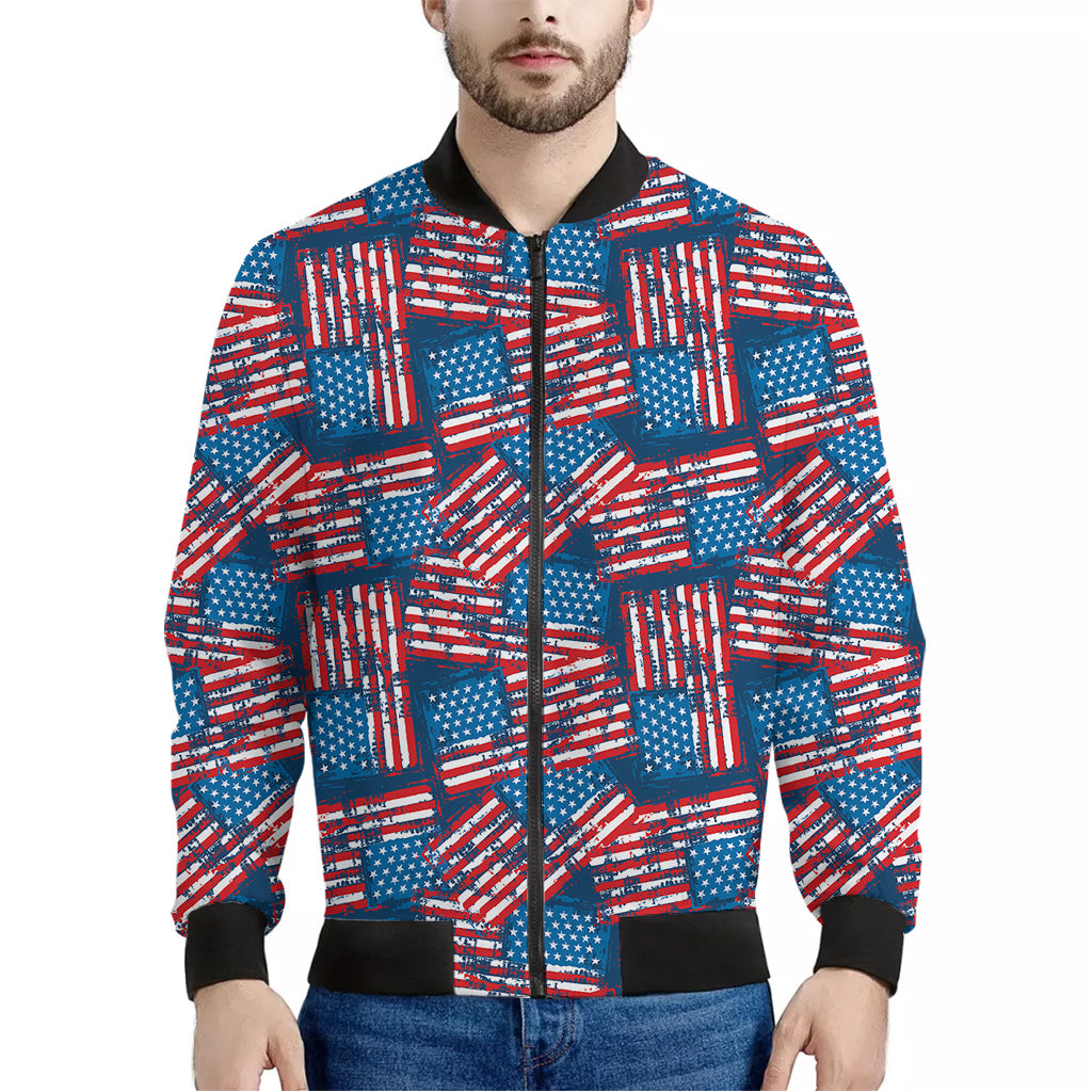 Grunge American Flag Pattern Print Men's Bomber Jacket