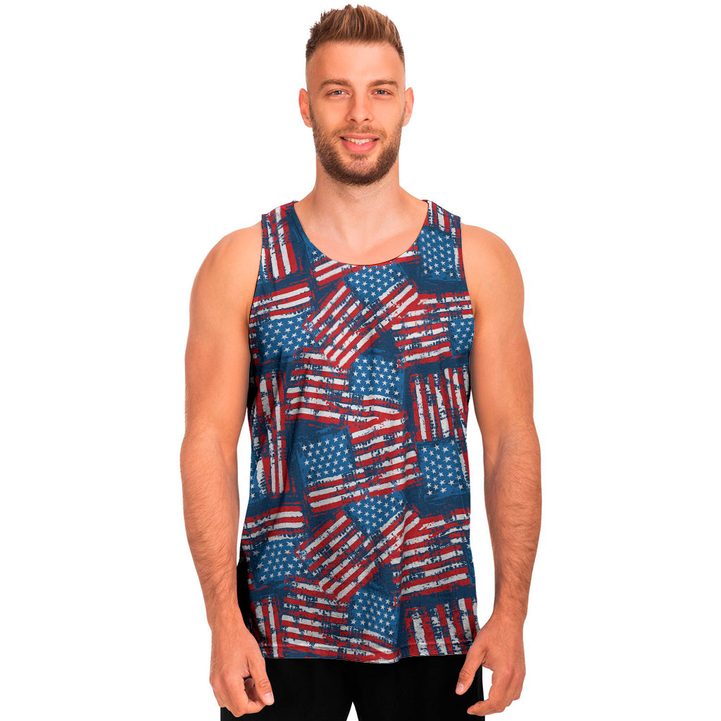 Grunge American Flag Pattern Print Men's Tank Top