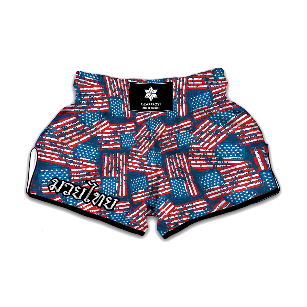 Grunge American Flag Pattern Print Muay Thai Boxing Shorts