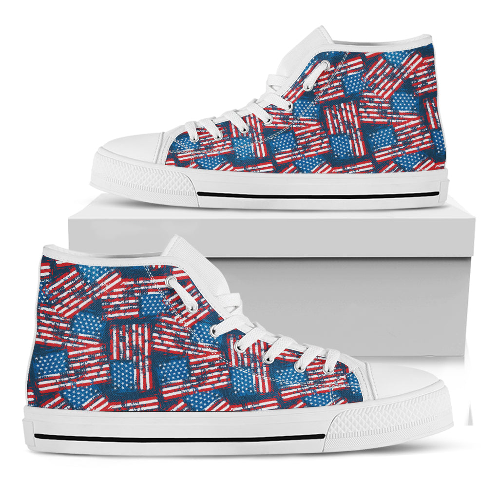 Grunge American Flag Pattern Print White High Top Shoes