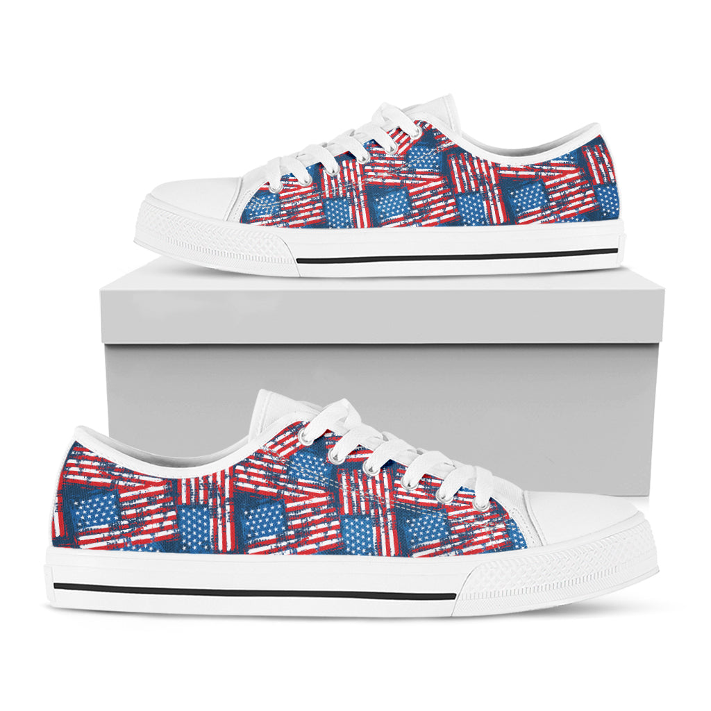 Grunge American Flag Pattern Print White Low Top Shoes