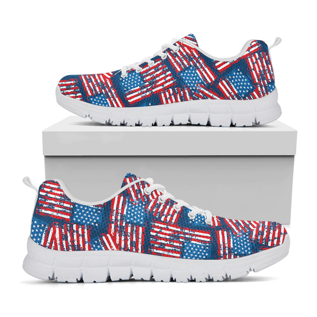 Grunge American Flag Pattern Print White Sneakers