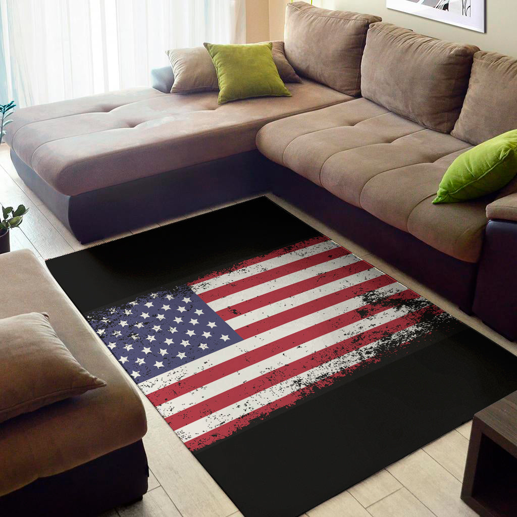 Grunge American Flag Print Area Rug